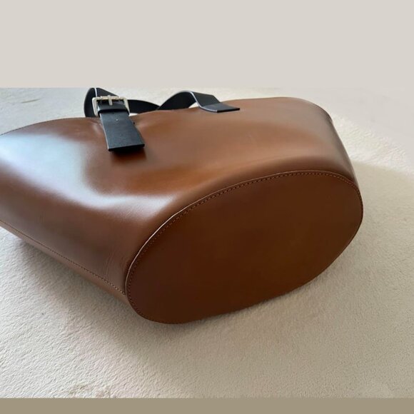 ZARA XXL Leather Bucket Tote Brown with Black Handles - Picture 7 of 16